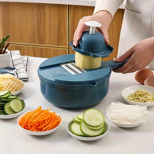 12-in-1 Ultimate Multi-Functional Vegetable Chopper - Effortless Cutting, Shredding, Slicing, Grating for Carrots, Potatoes, Radish - Ideal for Home, Commercial Kitchens & Hotel Use - Safe,, Scratch-Resistant, Manual Operation - Perfect Eid Al-Adha Gift